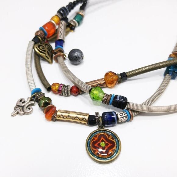 Chico's Three Strand Multicolored Charm Bead Boho Necklace, 20 Inches - Picture 3 of 8